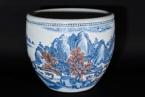 Arte Cinese - Vasca per pesci in ceramica dipintaCina, XX secolo