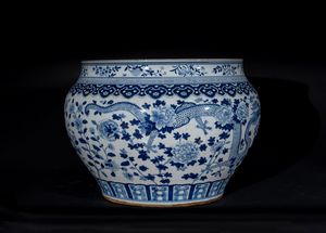 Arte Cinese - Grande Jardinire in porcellana bianco bluCina, Qing, XIX secolo