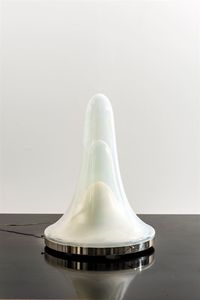 CARLO NASON - Lampada a sospensione con elementi in vetro iridescente. Prod. Mazzega anni '70 h cm 80