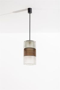 KARL FAGERLUND - Lampada a sospensione composta da elementi alternati in vetro bianco e vetro colorato. Prod. Orrefors anni '60  [..]
