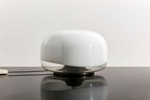 LEUCOS - Lampada da tavolo in vetro trasparente e vetro lattimo. Anni '60 cm 28x43