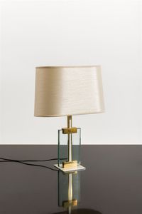 PRODUZIONE ITALIANA - Lampada da tavolo in vetro e metallo verniciato. Anni '70 h cm 55