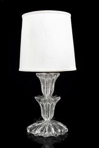 SEGUSO - Lampada da tavolo in vetro bulicante  paralume in tessuto. Anni '50 h cm 63 5