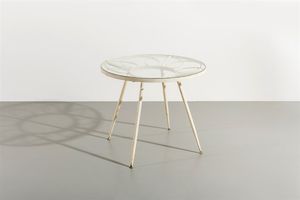 GIO PONTI - Tavolo con struttura in metallo verniciato  piano in vetro temperato e marcato. Prod. Casa & Giardino anni '50  [..]