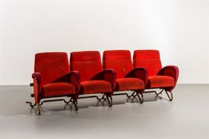 CARLO MOLLINO - Serie di quattro poltroncine con imbottitura rivestita in velluto  sostegni in ottone Realizzate per l'Auditorium  [..]