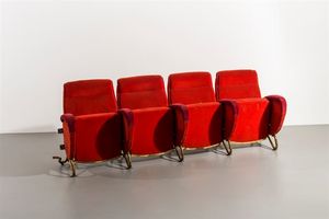 CARLO MOLLINO - Serie di quattro poltroncine con imbottitura rivestita in velluto  sostegni in ottone Realizzate per l'Auditorium  [..]