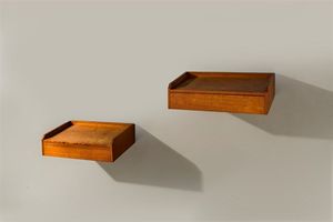 LA PERMANENTE MOBILI CANTU' - Coppia di comodini pensili in legno  cassetto a scomparsa Anni '50 cm 57x32x15