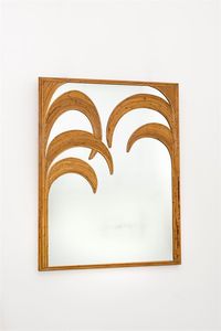 VIVAI DEL SUD - Specchiera con cornice in legno  decoro in bamboo. Anni '60 cm 132x101x4