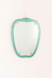 CRISTAL ART - Specchio con cornice in vetro colorato e molato. Anni '60 cm 75 5x56