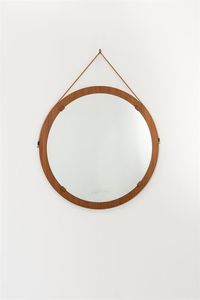 PRODUZIONE ITALIANA - Specchio con cornice in legno di teak. Anni '50 diam cm 91