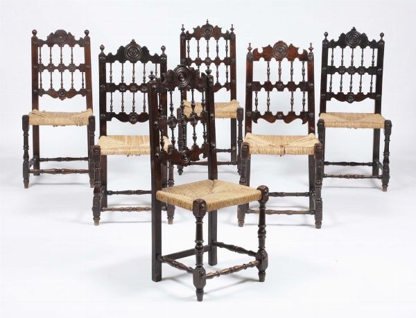 Sei sedie da balia in legno tornito, XIX secolo  - Asta Antiquariato V | Asta a Tempo - Associazione Nazionale - Case d'Asta italiane
