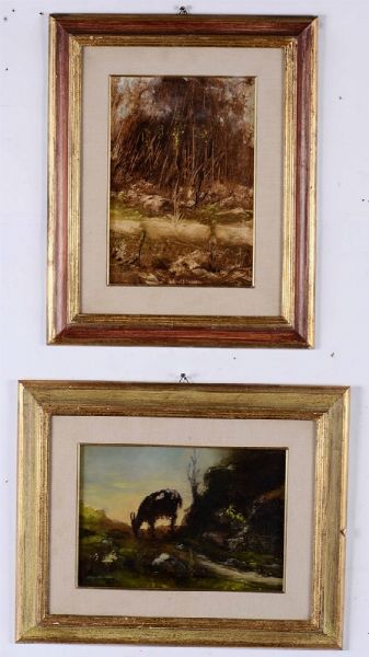 Due paesaggi in cornice, XIX-XX secolo  - Asta Antiquariato V | Asta a Tempo - Associazione Nazionale - Case d'Asta italiane