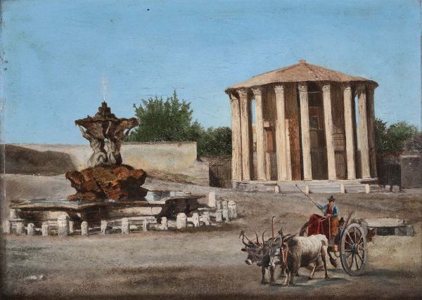 Tempio di Vesta Campagna romana  - Asta Dipinti del XIX-XX Secolo | Asta a Tempo - Associazione Nazionale - Case d'Asta italiane