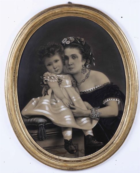 Ritratto di dama con bambino  - Asta Dipinti del XIX-XX Secolo | Asta a Tempo - Associazione Nazionale - Case d'Asta italiane