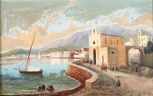 Coppia di vedute marine napoletane  - Asta Dipinti del XIX-XX Secolo | Asta a Tempo - Associazione Nazionale - Case d'Asta italiane