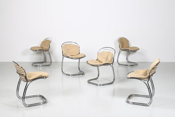 RINALDI GIORGIO : Sei sedie modello Sabrina, produzione Rima, 1970. (6)  - Asta ASTA 291 - DESIGN (online) - Associazione Nazionale - Case d'Asta italiane