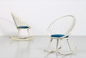 EKSTROM YNGVE (1913 - 1988) - (attribuito) Coppia di sedie a dondolo (2)