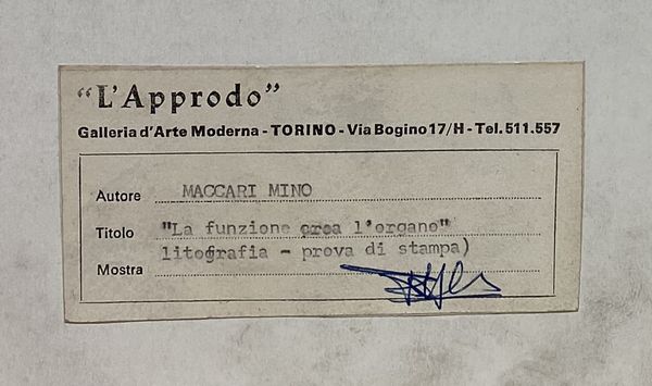 MACCARI MINO (1898 - 1989) : La funzione crea l'organo.  - Asta ASTA 292 - ARTE MODERNA (VIRTUALE) - Associazione Nazionale - Case d'Asta italiane