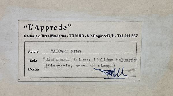 MACCARI MINO (1898 - 1989) : Biancheria intima: ultimo baluardo.  - Asta ASTA 292 - ARTE MODERNA (VIRTUALE) - Associazione Nazionale - Case d'Asta italiane