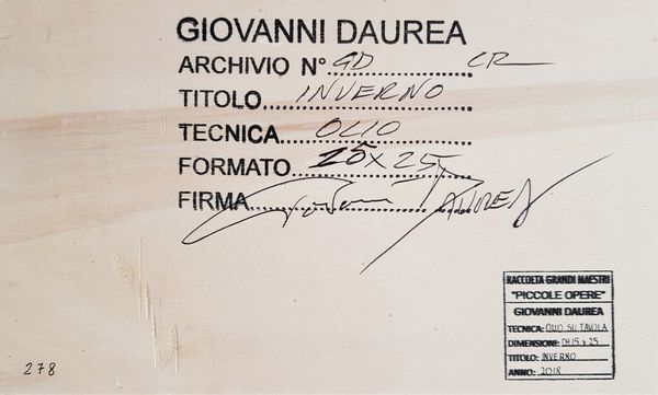 DAUREA GIOVANNI (n. 1955) : Inverno.  - Asta ASTA 292 - ARTE MODERNA (VIRTUALE) - Associazione Nazionale - Case d'Asta italiane