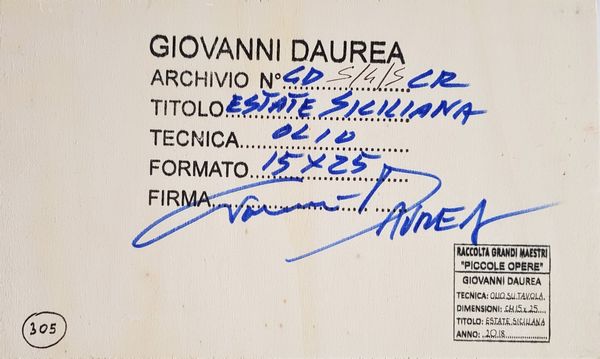 DAUREA GIOVANNI (n. 1955) : Estate siciliana.  - Asta ASTA 292 - ARTE MODERNA (VIRTUALE) - Associazione Nazionale - Case d'Asta italiane