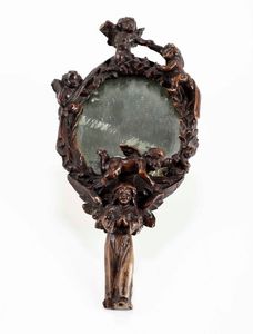 Specchio in legno intagliato con piccoli putti, XIX-XX secolo  - Asta Antiquariato | Asta a Tempo - Associazione Nazionale - Case d'Asta italiane