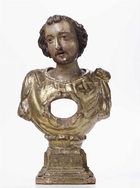 Busto reliquiario in legno dorato, XVII-XVIII secolo  - Asta Antiquariato Selected | Asta a Tempo - Associazione Nazionale - Case d'Asta italiane
