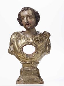 Busto reliquiario in legno dorato, XVII-XVIII secolo  - Asta Antiquariato Selected | Asta a Tempo - Associazione Nazionale - Case d'Asta italiane