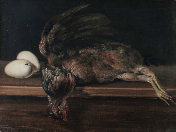 Natura morta con gallina e uova  - Asta Dipinti Antichi | Asta a Tempo - Associazione Nazionale - Case d'Asta italiane