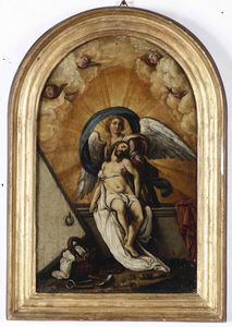 Cristo sorretto da un angelo  - Asta Dipinti Antichi | Asta a Tempo - Associazione Nazionale - Case d'Asta italiane