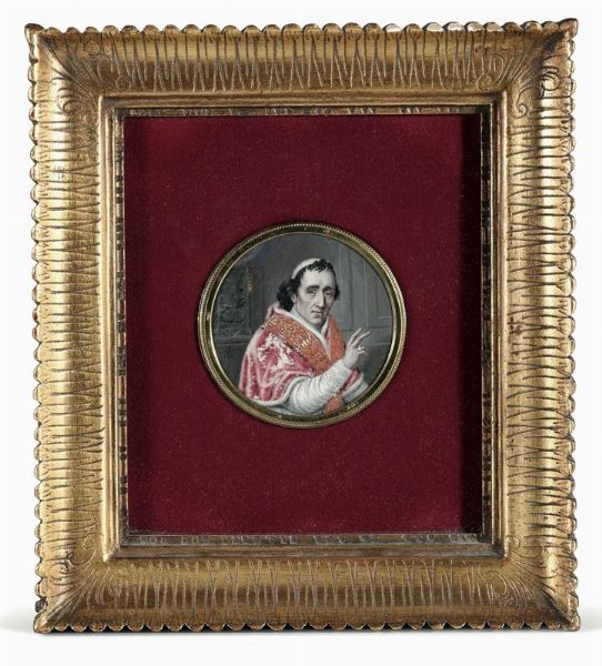 Miniatura dipinta raffigurante Papa Pio VII (Cesena 1742 - Roma 1823, firmata Delbene 1815  - Asta Argenti da Collezione - Associazione Nazionale - Case d'Asta italiane