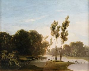GIUSEPPE PIETRO BAGETTI Torino 1764 - 1831 - Paesaggio con guado