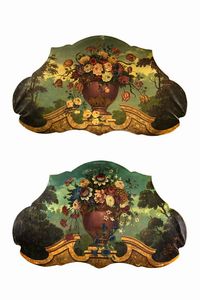 PITTORE ANONIMO DEL XIX SECOLO - Coppia di sovraporta raffiguranti vasi di fiori