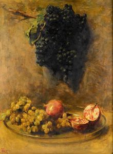 GIACOMO GROSSO Cambiano (TO) 1860 - 1938 Torino - Natura morta con uva e melagrane