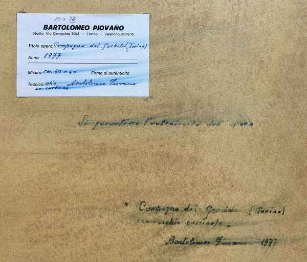 PIOVANO BARTOLOMEO (1903 - 1988) : Paesaggio del Gerbido.  - Asta ASTA 293 - ARTE MODERNA E CONTEMPORANEA (online) - Associazione Nazionale - Case d'Asta italiane