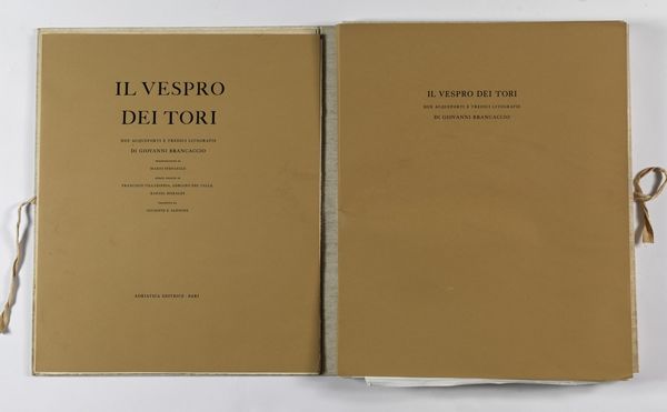 BRANCACCIO GIOVANNI (1903 - 1975) : Cartella: Il Vespro dei tori.  - Asta ASTA 293 - ARTE MODERNA E CONTEMPORANEA (online) - Associazione Nazionale - Case d'Asta italiane