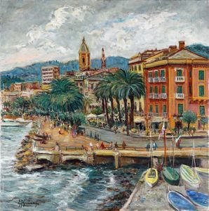 GONZAGA GIOVAN FRANCESCO (1921 - 2007) : La passeggiata ''Rapallo''.  - Asta ASTA 293 - ARTE MODERNA E CONTEMPORANEA (online) - Associazione Nazionale - Case d'Asta italiane
