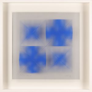 BIASI ALBERTO (n. 1937) - Progetto S4, trasparenza cinetica in blu su fondo grigio chiaro.