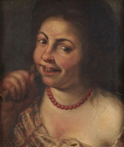 ARTISTA GENOVESE DEL XVII SECOLO - Donna con collana di corallo.