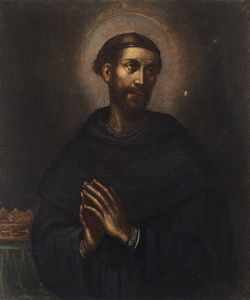 ARTISTA DEL XVII SECOLO - Santo monaco con corona.