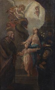 ARTISTA DEL XVIII SECOLO - Ges Bambino, Madonna e santi.