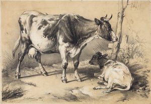 LEHNERT PIERRE FREDERIC (n. 1811) - Mucche al pascolo.
