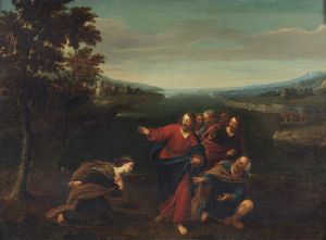 ARTISTA ROMANO DEL XVII SECOLO - Cristo e l'adultera.