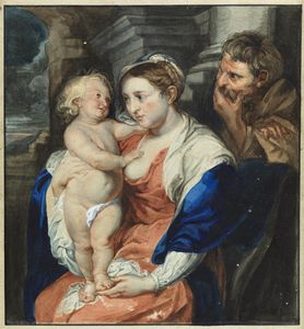 ARTISTA DEL XVII SECOLO - Madonna col Bambino e San Giuseppe.