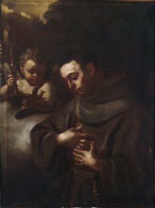 ARTISTA VENETO DEL XVII SECOLO - Santo monaco con ostensorio.