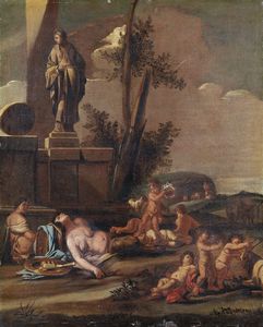 CARPIONI GIULIO (1611 - 1678) - Bottega di. Baccanale.