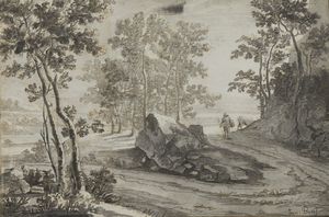 BOTH JAN (1615 - 1652) - Paesaggio con contadino.
