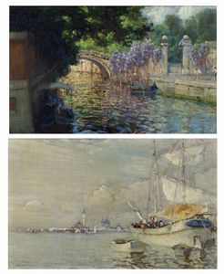 BORTOLUZZI MILLO (1868 - 1933) - Coppia di dipinti raffiguranti vedute veneziane.