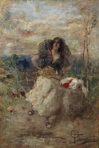 TODESCHINI GIOVANNI BATTISTA (1857 - 1938) - Donna con gerla.