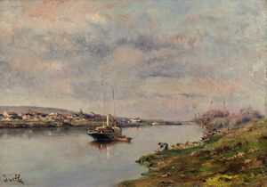 IWILL MARIE JOSEPH LEON (1850 - 1923) - Canale con barche.